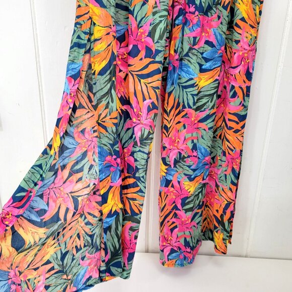 Tropical Multicolor Wide-Leg Pants With Elastic Waistband Women's Size L (12-14) - Picture 5 of 9